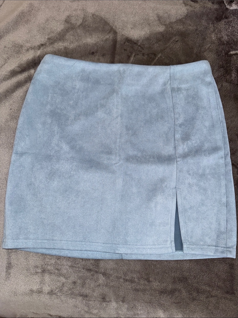 Better Be Light Blue Suede Mini Skirt with Front Slit